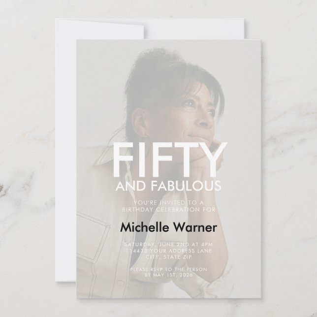 Beige Tan Fifty and Fabulous 50th Birthday Photo Inbjudningar (Framsida)