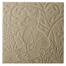 Beige Tan Fox Embossed Woodland Foliage Winter