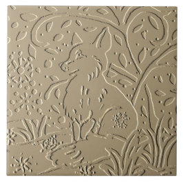Beige Tan Fox Embossed Woodland Foliage Winter Kakelplatta