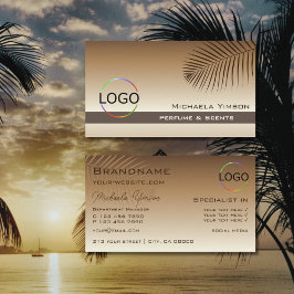 Beige Tan Gradient och Handflatan Löv med Logotyp  Visitkort