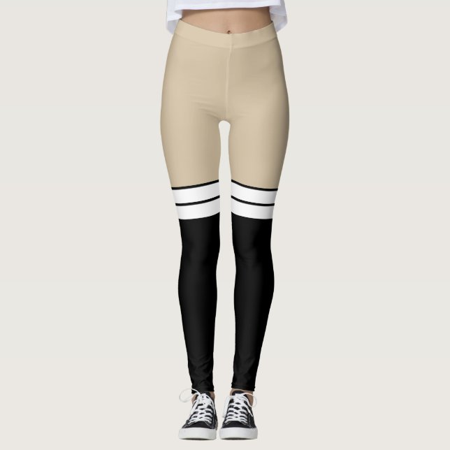 Beige Tan Hudfärg Svart Vit Knähög Strumpa Leggings (Framsida)