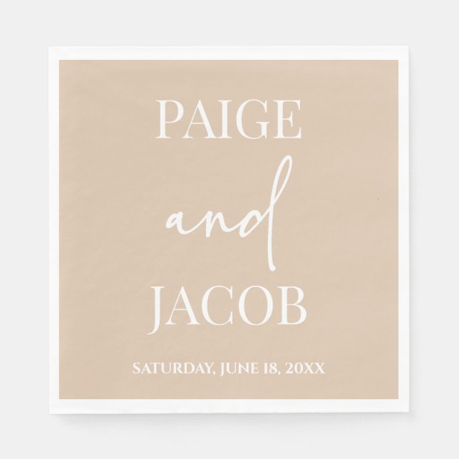 Beige Tan Minimal Minimal, anpassade namn Bröllop Pappersservett (Framsidan)
