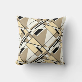 Beige, Tan, Svartvit upprepande design Kudde