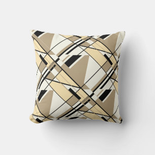 Beige, Tan, Svartvit upprepande design Kudde