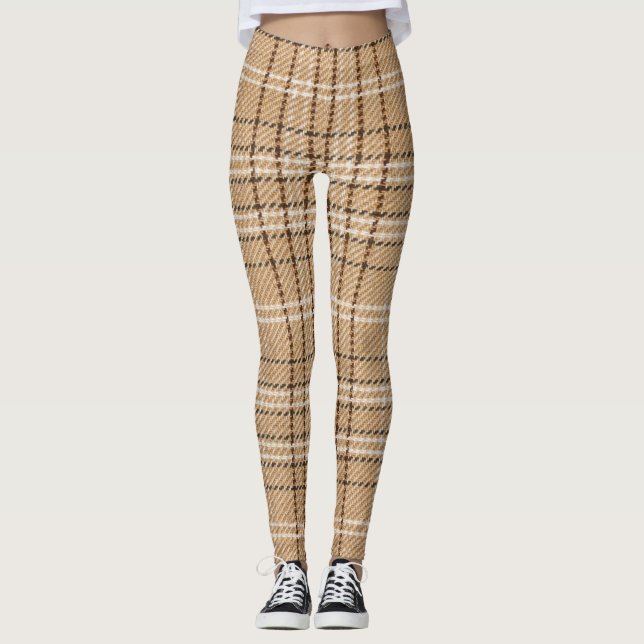 Beige Tartan: Klassisk Play Weave. Leggings (Framsida)