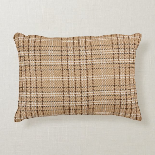Beige Tartan: Klassisk Play Weave. Prydnadskudde (Framsidan)