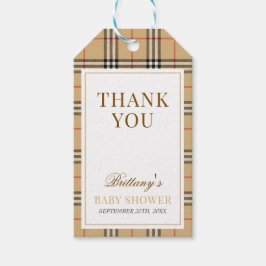 Beige Tartan Play Baby Shower Presentetikett