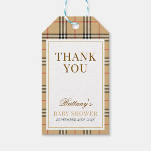 Beige Tartan Play Baby Shower Presentetikett