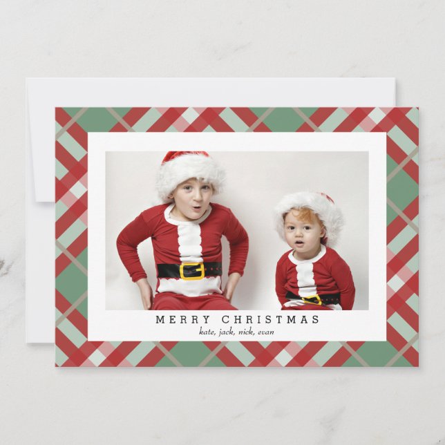 Beige Tartan Play-fotokort för jul Julkort (Framsida)