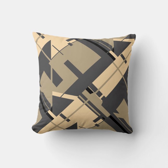 Beige Taupe Black Charcol Slanted Abstrakt Art Kudde (Framsida)