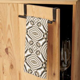 Beige Taupe Brown Black White Bohemian Tribe Art Kökshandduk