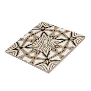 Beige Taupe Brown Black White Ethnic Tribe Art Kakelplatta