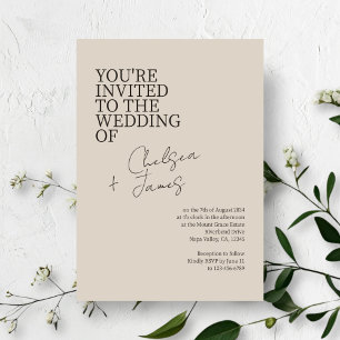 Beige Taupe Chic Script-minimalistisk Bröllop Inbjudningar