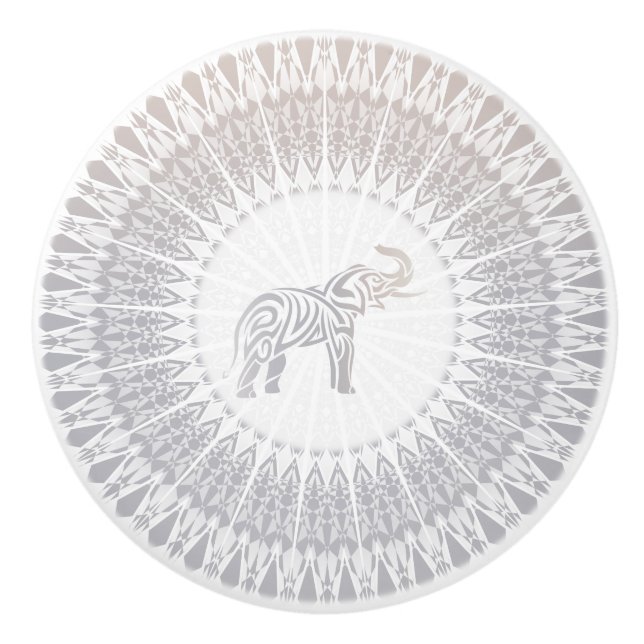 Beige Taupe Elefantmandala Modern Knopp (Framsidan)