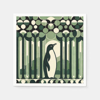 Beige Taupe Geometrical Retro 70 s Penguin Forest Pappersservett