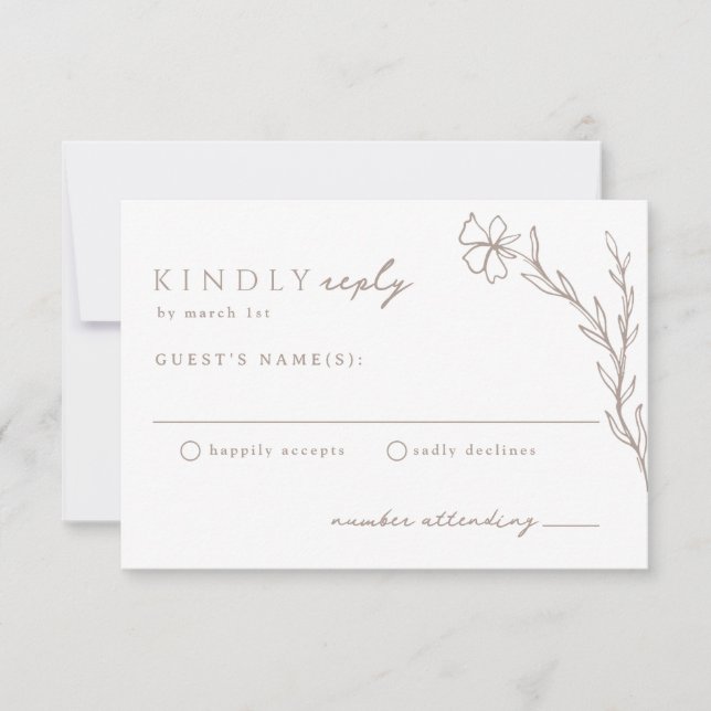 Beige Taupe Modern Stenciled Botanical Neutralt OSA Kort (Framsida)