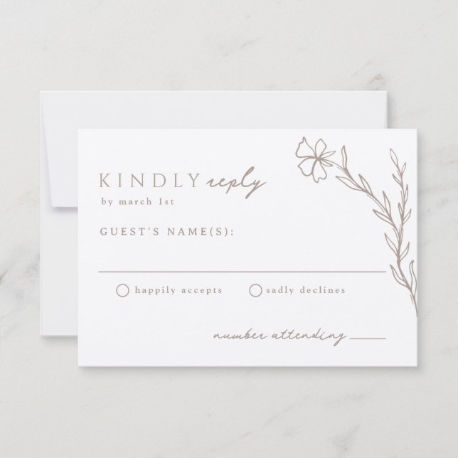 Beige Taupe Modern Stenciled Botanical Neutralt OSA Kort (Framsida)