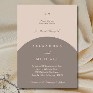 Beige Taupe Monogram Minimalist Japandi Bröllop Inbjudningar