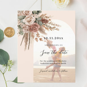 Beige taupe ro fotoarch bröllop spara datum flygblad