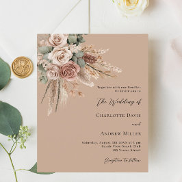 Beige taupe ro greenery boho bröllopsinbjudan