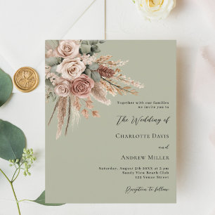 Beige taupe ro sage grönt bröllopsinbjudan