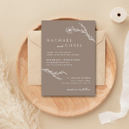 Beige Taupe Simple Modern Boho Blommigt Botanical Inbjudningar
