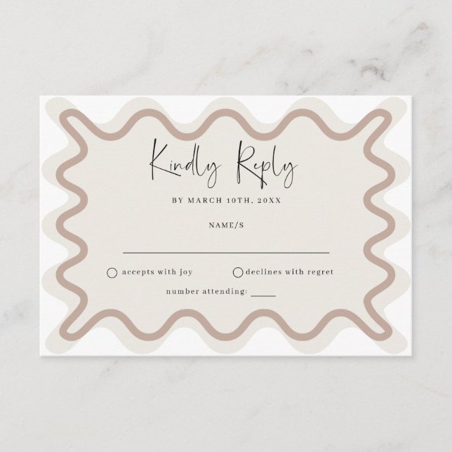 Beige Taupe Vågig Kant RSVP-Kort Tilläggskort (Framsida)