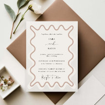 Beige Taupe Vågigt Gräns bröllopsinbjudan