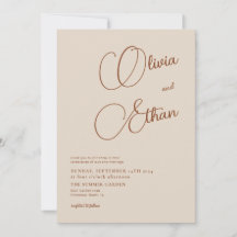 Beige Terracotta Minimalistisk bröllopsinbjudan