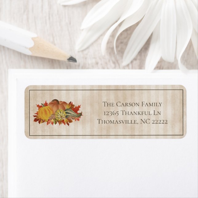 Beige Thanksgiving Pumpkins och Squash Label Returadress Etikett (Insitu)