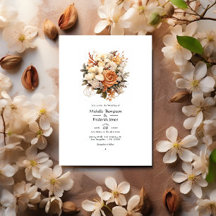 Beige till Chestnut Blommigt Fall Wedding Inbjudningar