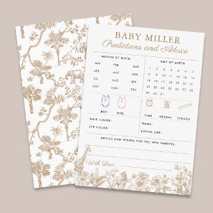 Beige Toile Baby Shower Förutsägelser Rådkort Inbjudningar