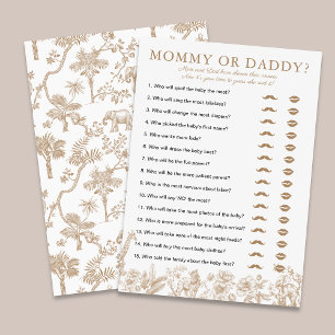 Beige Toile Baby Shower Mommy eller Daddy Spelkort Inbjudningar