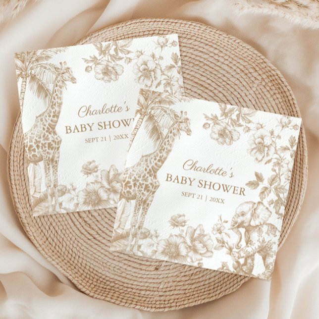 Beige Toile de Jouy Safari Animals Baby Shower Pappersservett (Skapare uppladdad)