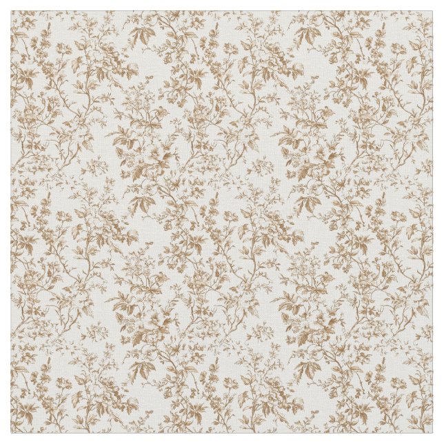 Beige Toile med Garden Flowers och Vines Tyg (Närbild)