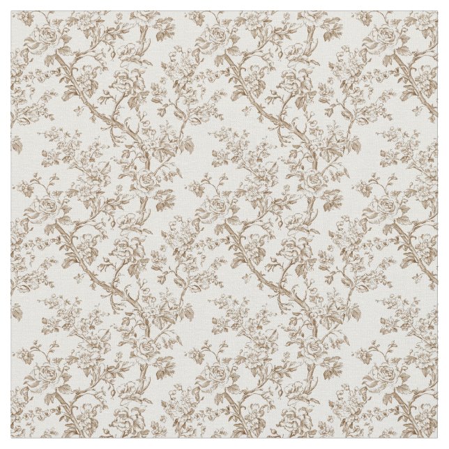 Beige Toile med Ro och Curving Grenar Tyg (Närbild)