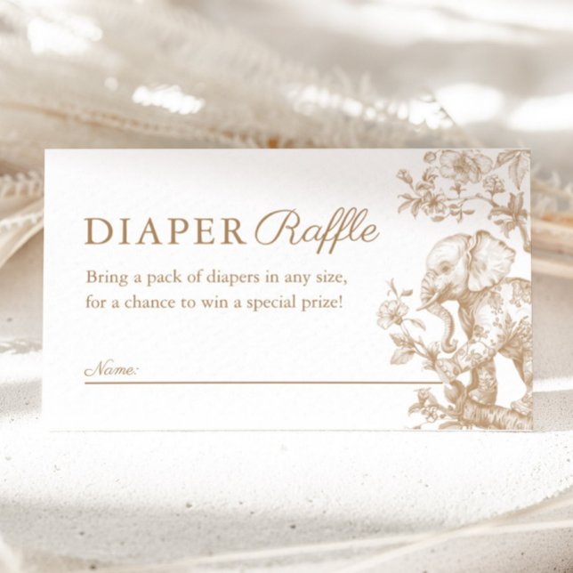Beige Toile Safari Diaper Raffle Baby Shower Tilläggskort (Beige Toile Safari Diaper Raffle Baby Shower Enclosure Card)