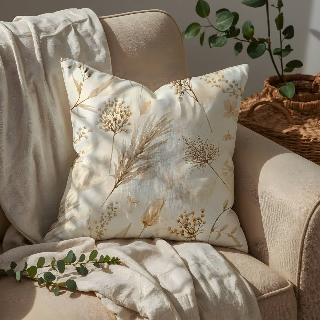 Beige Torkad Blomma Botanisk Kudde (Skapare uppladdad)