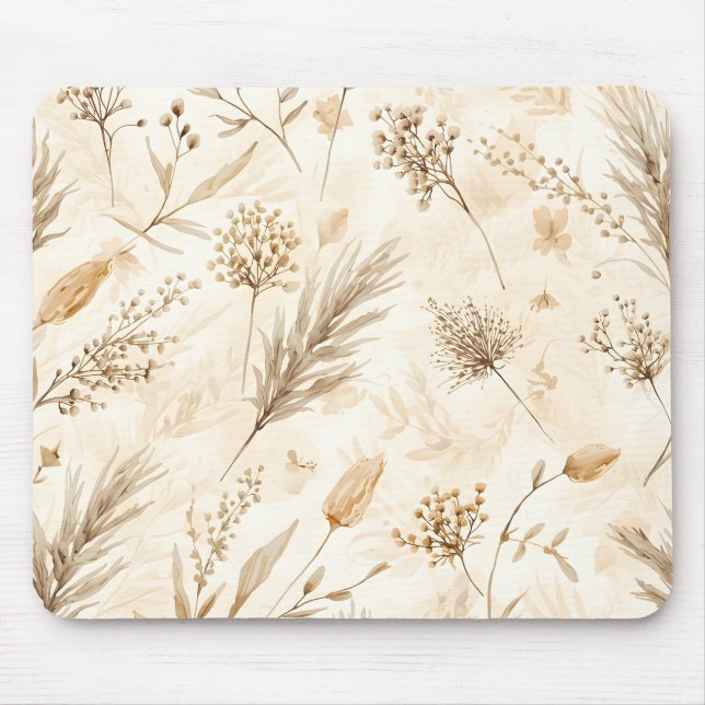 Beige Torkad Blomma Botanisk Musmatta (Framsidan)