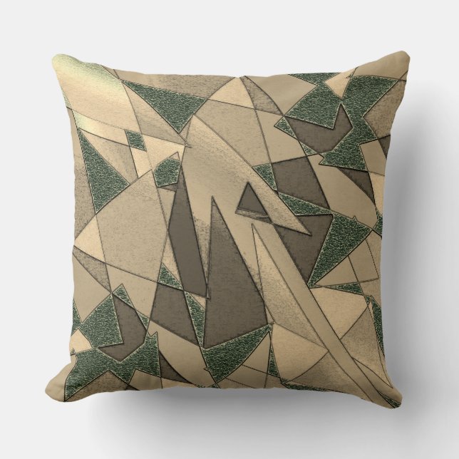 Beige triangulär urklipp på "mörk grönt bakgrund" kudde (Framsida)