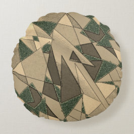 Beige triangulär urklipp på "mörk grönt bakgrund" rund kudde