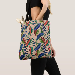 Beige Tropical Löv Mönster Tygkasse