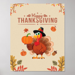 Beige Turkiet Happy thanksgiving Poster