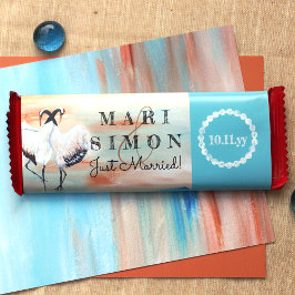 Beige Turkvoise Cranes Bröllop Candy Pub Wrapper Flygblad