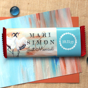 Beige Turkvoise Cranes Bröllop Candy Pub Wrapper Flygblad