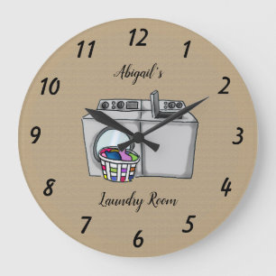 Beige Tvätt Room Personlig Large Clock Stor Klocka