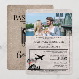 Beige tyskt pass bröllopsinbjudan inbjudningar