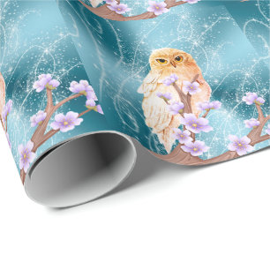 Beige Uggla om Lila Blommigt Gren Magiska Gnistran Presentpapper