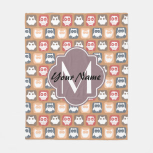 Beige Uggla Personlig Monogram och Namn Fleecefilt