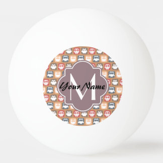 Beige Uggla Personlig Monogram och Namn Pingisboll